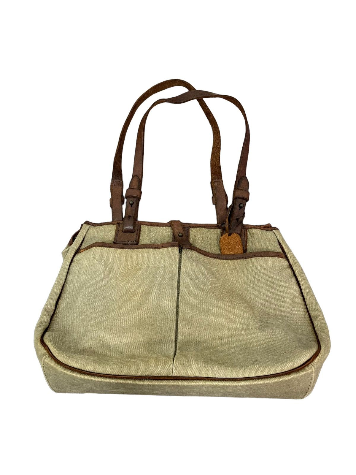Japanese Brand Leather Cotton Canvas Paquet Shoulder Bag 4🟩 Size ONE SIZE - 6 Thumbnail