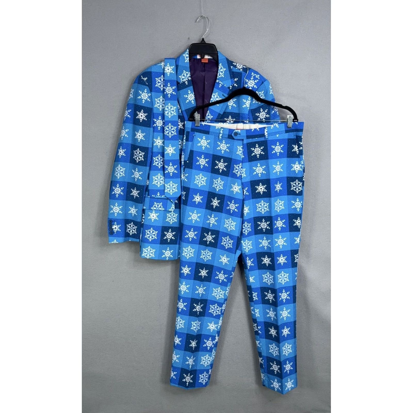 Vintage OppoSuits Suit 3 Piece Mens 44 Blue Snowflake Christmas Holiday Party Funny Shirt? Size 44R - 2 Thumbnail