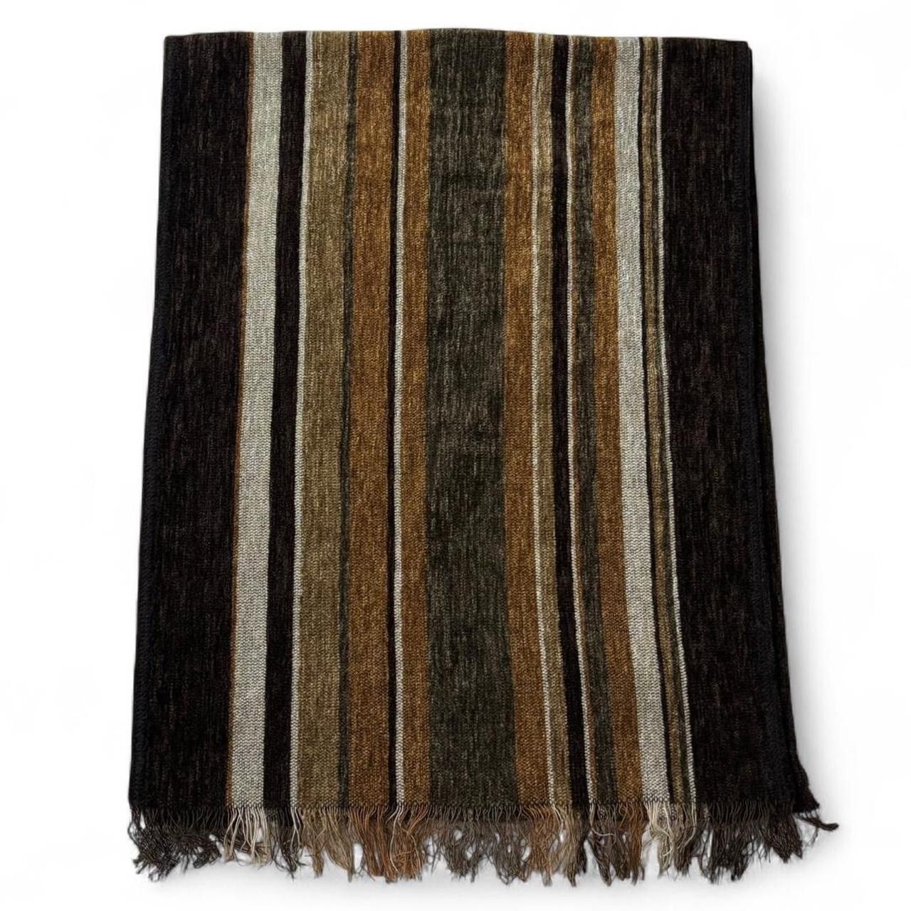 Vintage Vintage Striped Brown Jacquard Scarf With Fringe Trim Size ONE SIZE - 4 Thumbnail