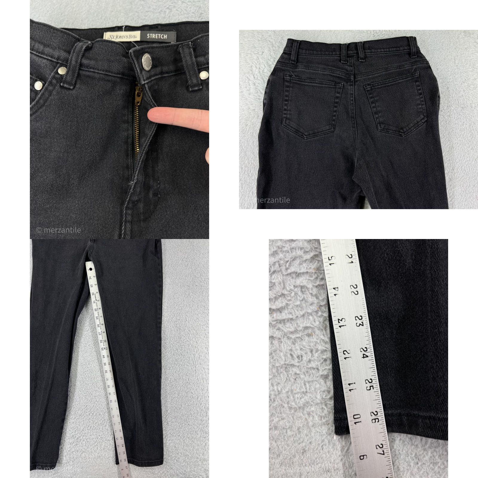 Lee Womens St. Johns Bay Pants 8P Black Denim Jeans High Rise Straight Leg Cotton Size 30" / US 8 / IT 44 - 8 Thumbnail
