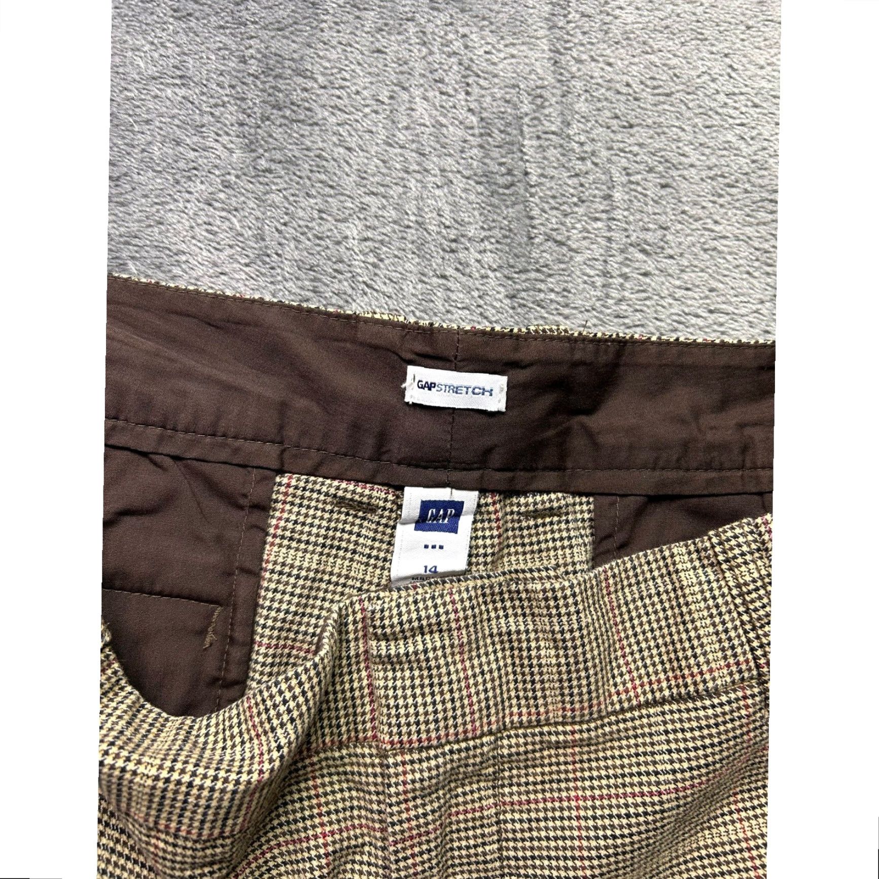 Gap VINTAGE Gap Stretch Womens 14 Brown Houndstooth Wide-Leg Cuffed Trousers Size 36" / US 14 / IT 50 - 4 Thumbnail