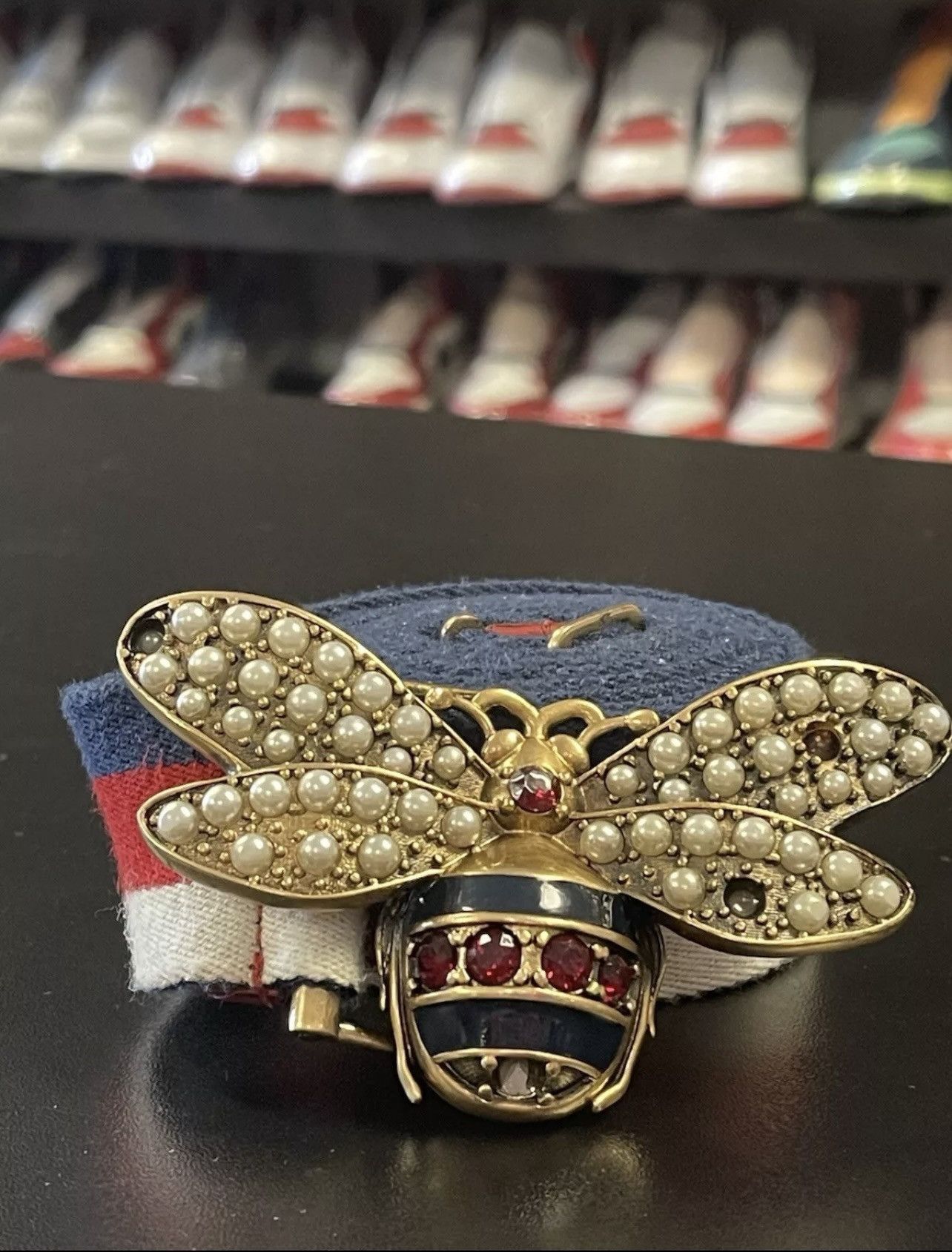 Discount Gucci Gucci Brooch Gucci Sylvie Bee Web Buckle Belt Tricolor  Canvas Size 75cm