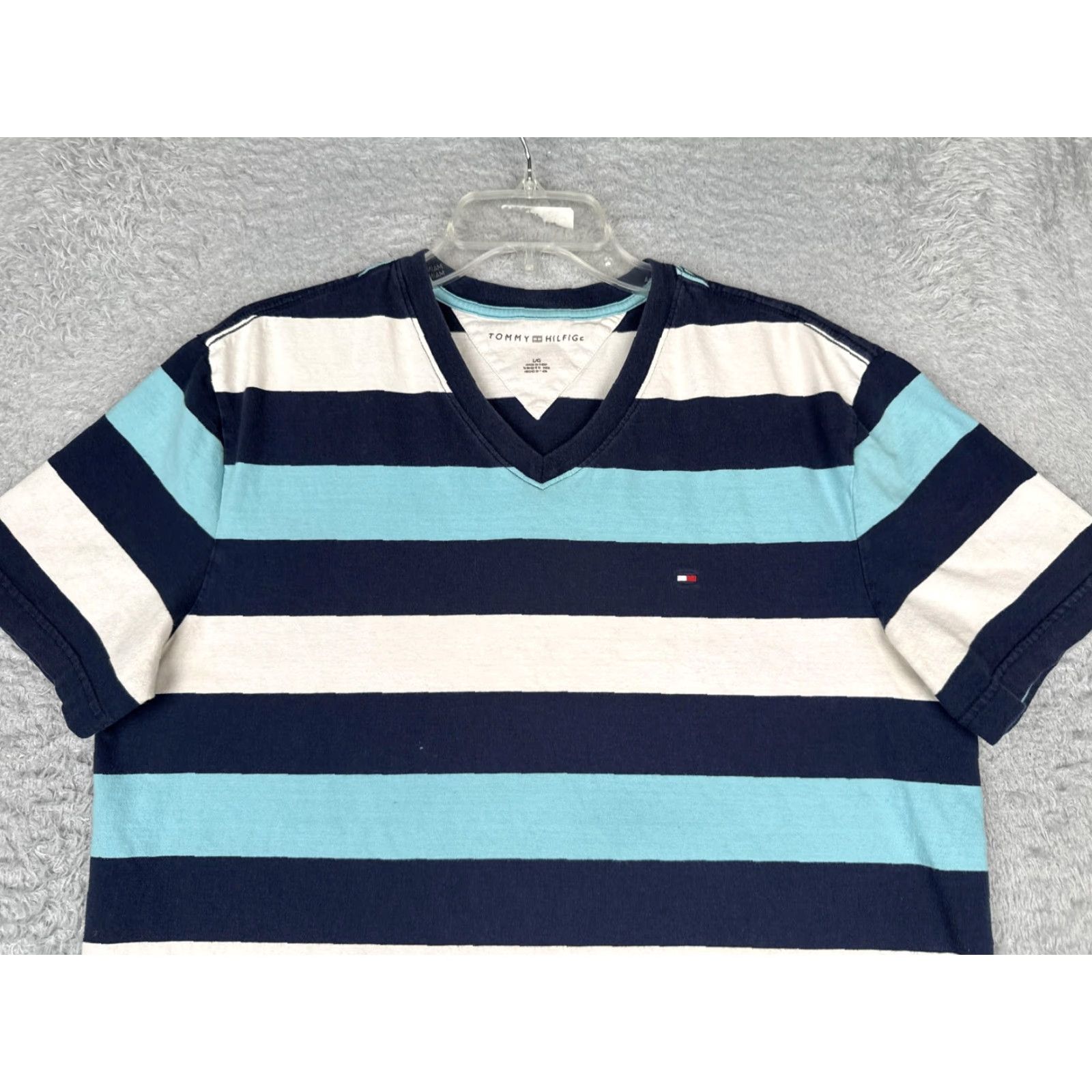 Tommy Hilfiger Tommy Hilfiger Shirt Mens Large Multicolor Striped V-Neck Short Sleeve Cotton Size US L / EU 52-54 / 3 - 4 Thumbnail