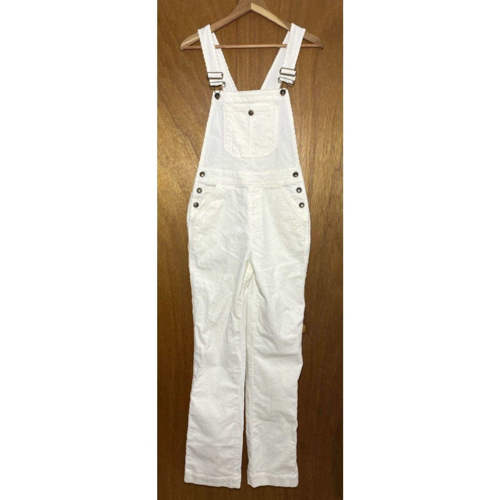 Faherty Faherty Women's Corduroy Overalls Pants Solid Ivory 90s Organic Cotton S Women's Walker Corduroy Overalls Size 28" / US 6 / IT 42 - 3 Thumbnail