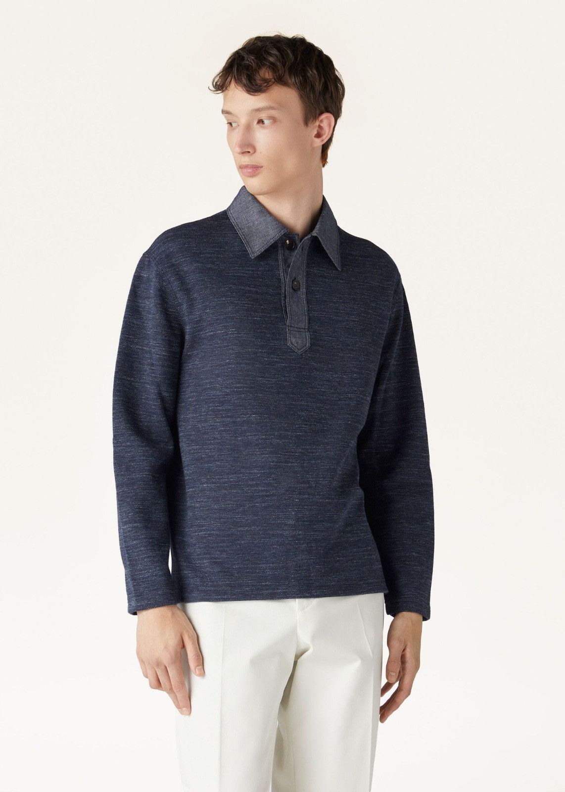 Loro Piana o1srvl11e0225 FAN8382 Denim Polo Shirt in Navy Blue Size US S / EU 44-46 / 1 - 5 Thumbnail