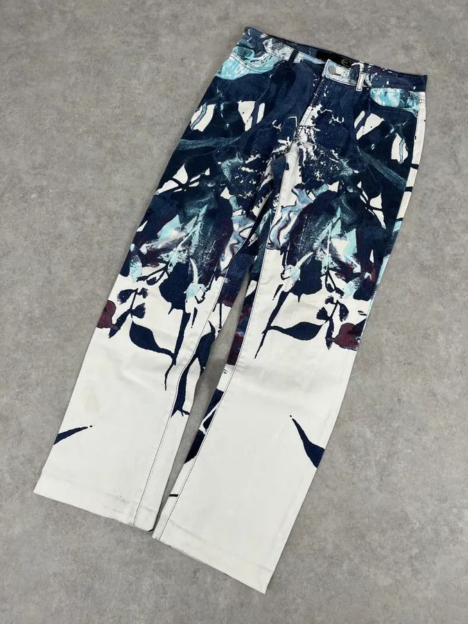Just Cavalli 2000s Cavalli White Flowers Punk Navy Pants Size US 30 / EU 46 - 6 Thumbnail