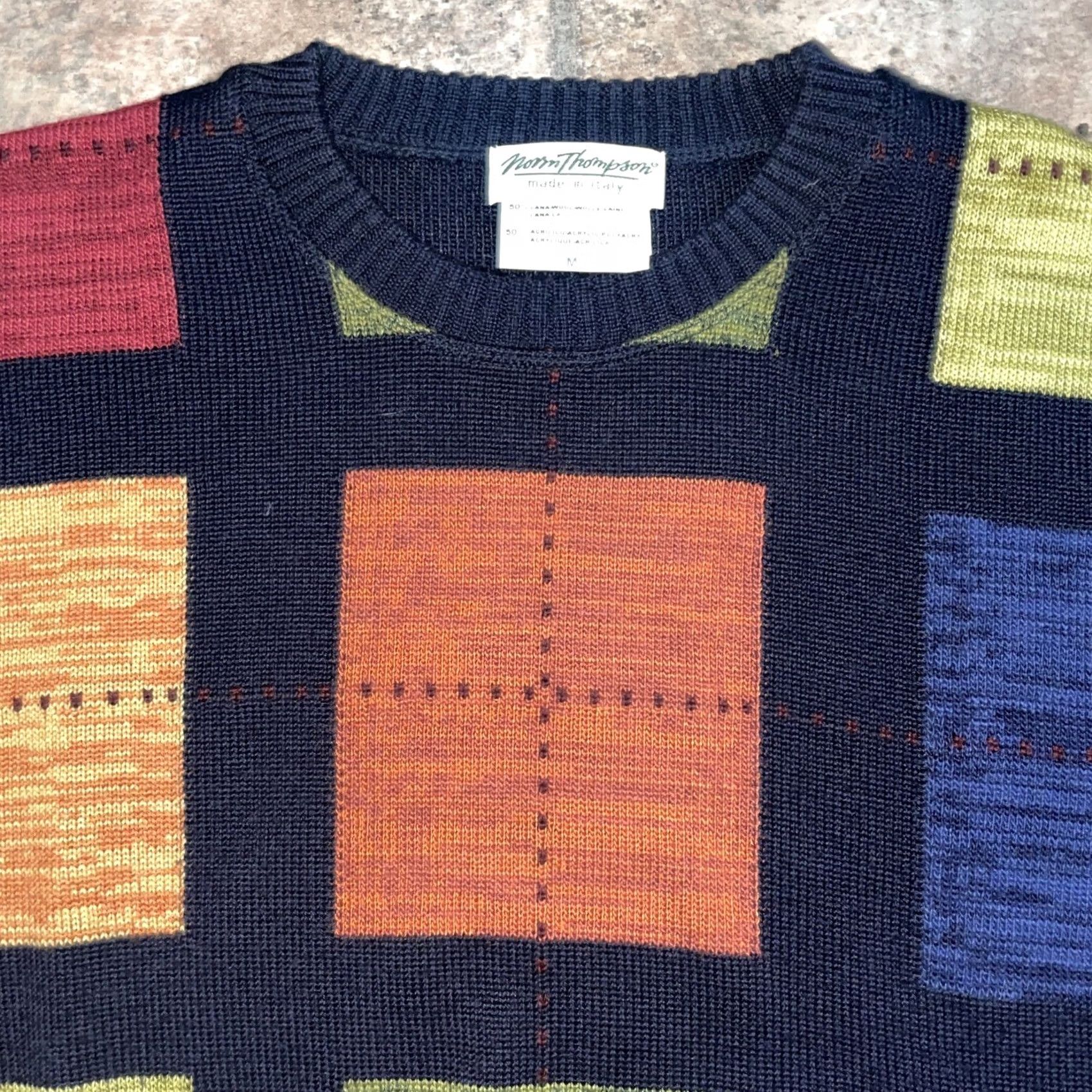 Jim Thompson Vintage Norm Thompson Black Geometric Wool Blend Sweater Mens M Italy Size US M / EU 48-50 / 2 - 2 Thumbnail