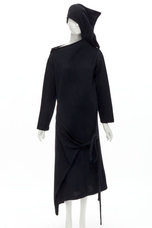 Comme des Garcons rare COMME DES GARCONS 1980's Vintage black asymmetric neckline hooded dress M Size S / US 4 / IT 40 - 1 Thumbnail