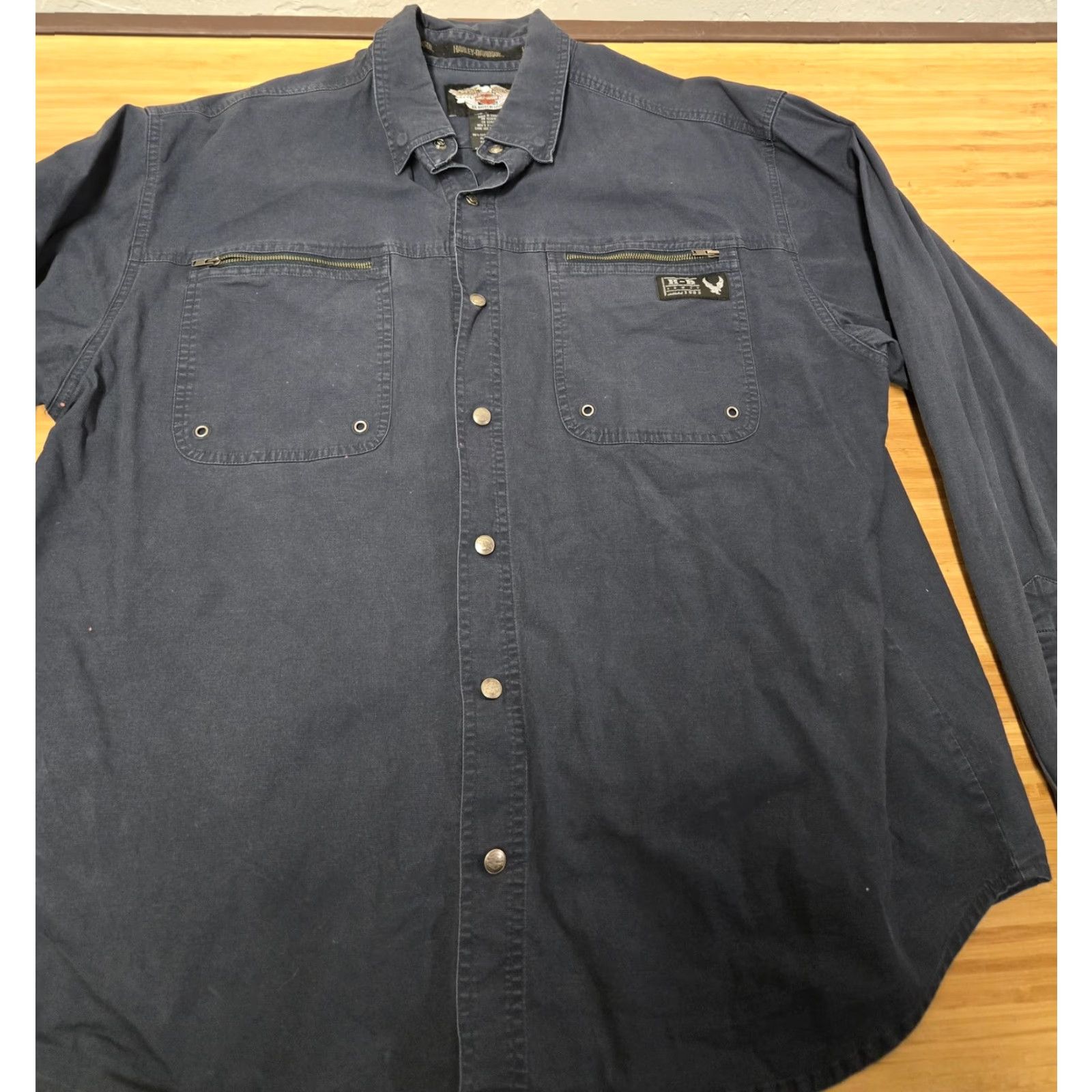 Harley Davidson VINTAGE? No—Harley-Davidson Shirt Mens XL Navy Blue Long Sleeve Button Up Cotton Workwear Size US XL / EU 56 / 4 - 3 Thumbnail