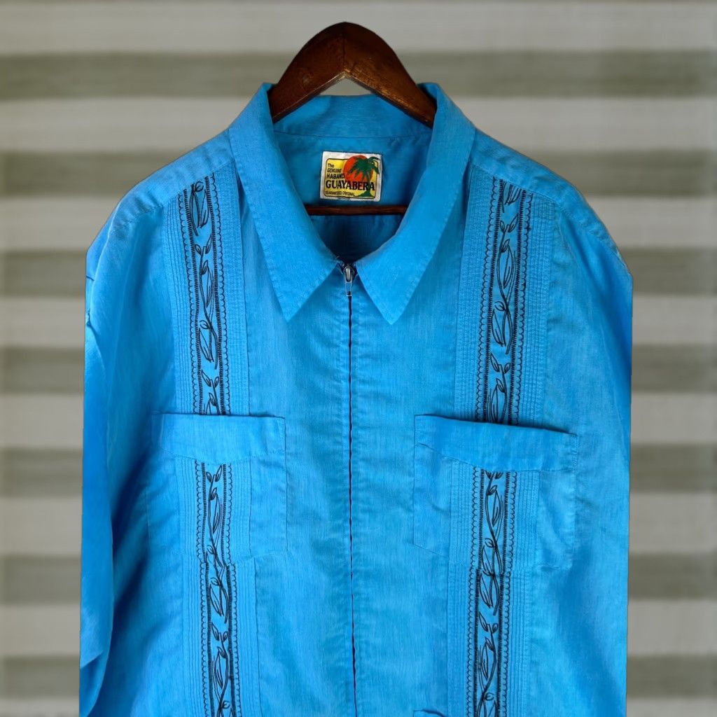 Haband VINTAGE Haband Guayabera Shirt Mens 4XL Blue Zip Front Embroidered 4-Pocket Size US XXL / EU 58 / 5 - 1 Thumbnail