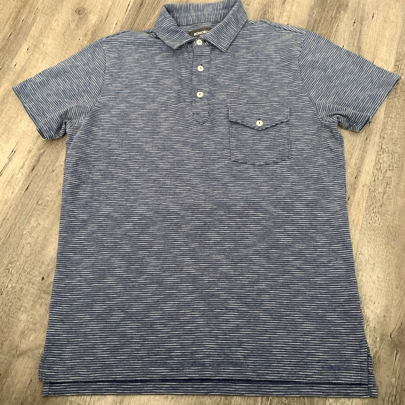 Bonobos Bonobos Polo Shirt Mens Medium Slim Fit Short Sleeve Pocket Blue Striped Blend Polo Shirt Bonobos Slim Fit Casual Mens Size US M / EU 48-50 / 2 - 6 Thumbnail