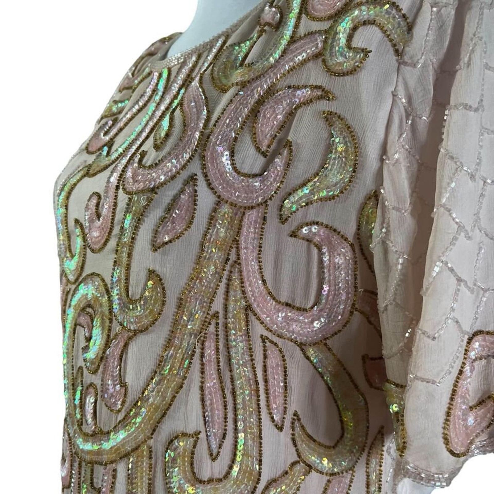 & Other Stories Vintage 80s Rina Z Pink Sequined Blouse Top L Size L / US 10 / IT 46 - 6 Thumbnail
