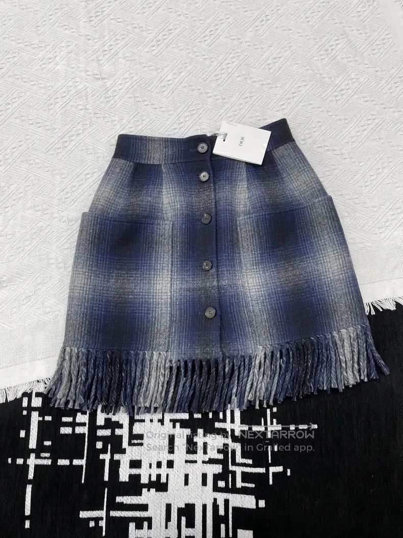 Dior Dior Blue plaid wool tassel skirt Size 42" / US 20 - 1 Thumbnail