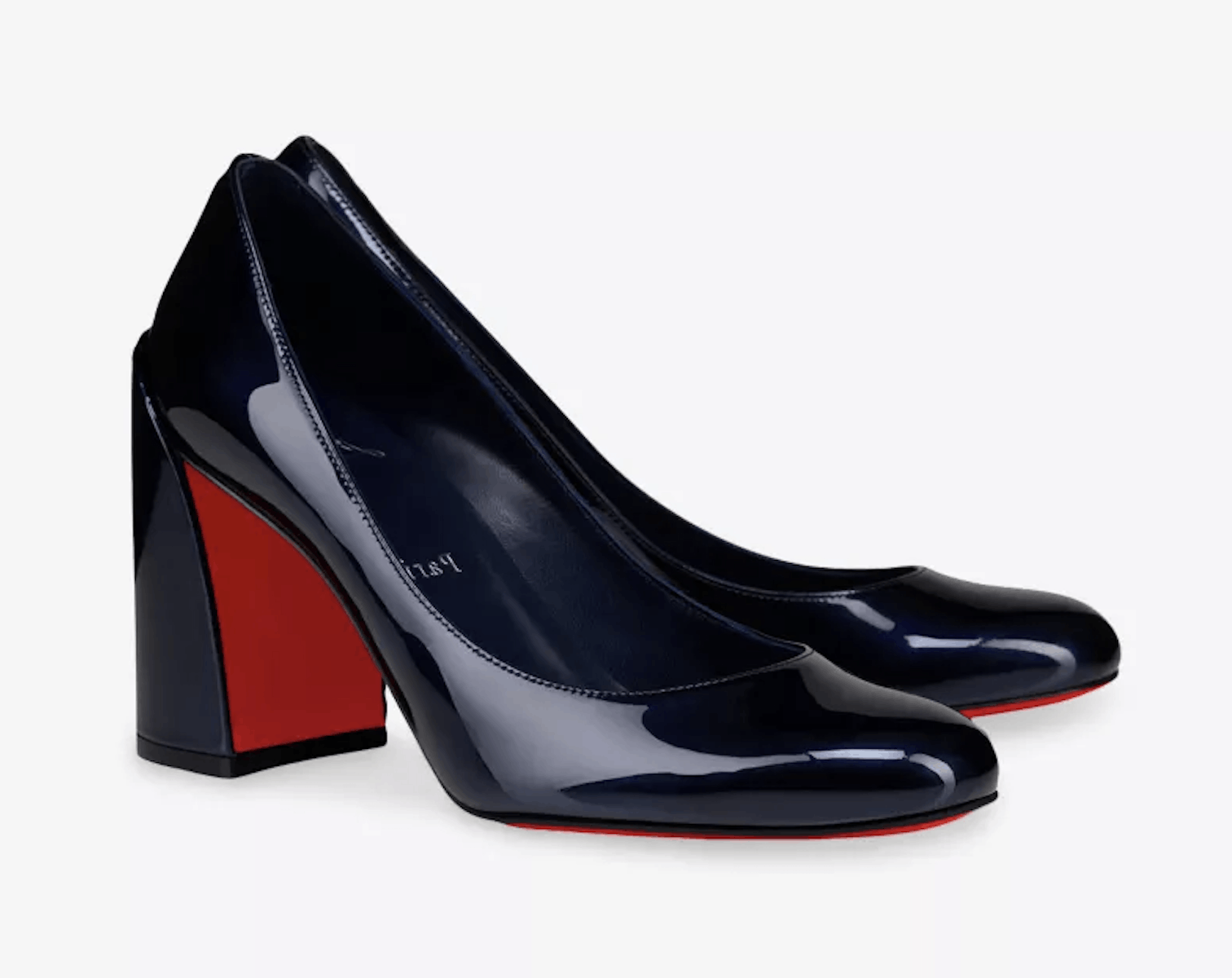 Christian Louboutin Miss Sab 85 Zaffiro Navy Blue Patent Block Heel Pump 37 Size US 7 / IT 37 - 3 Thumbnail
