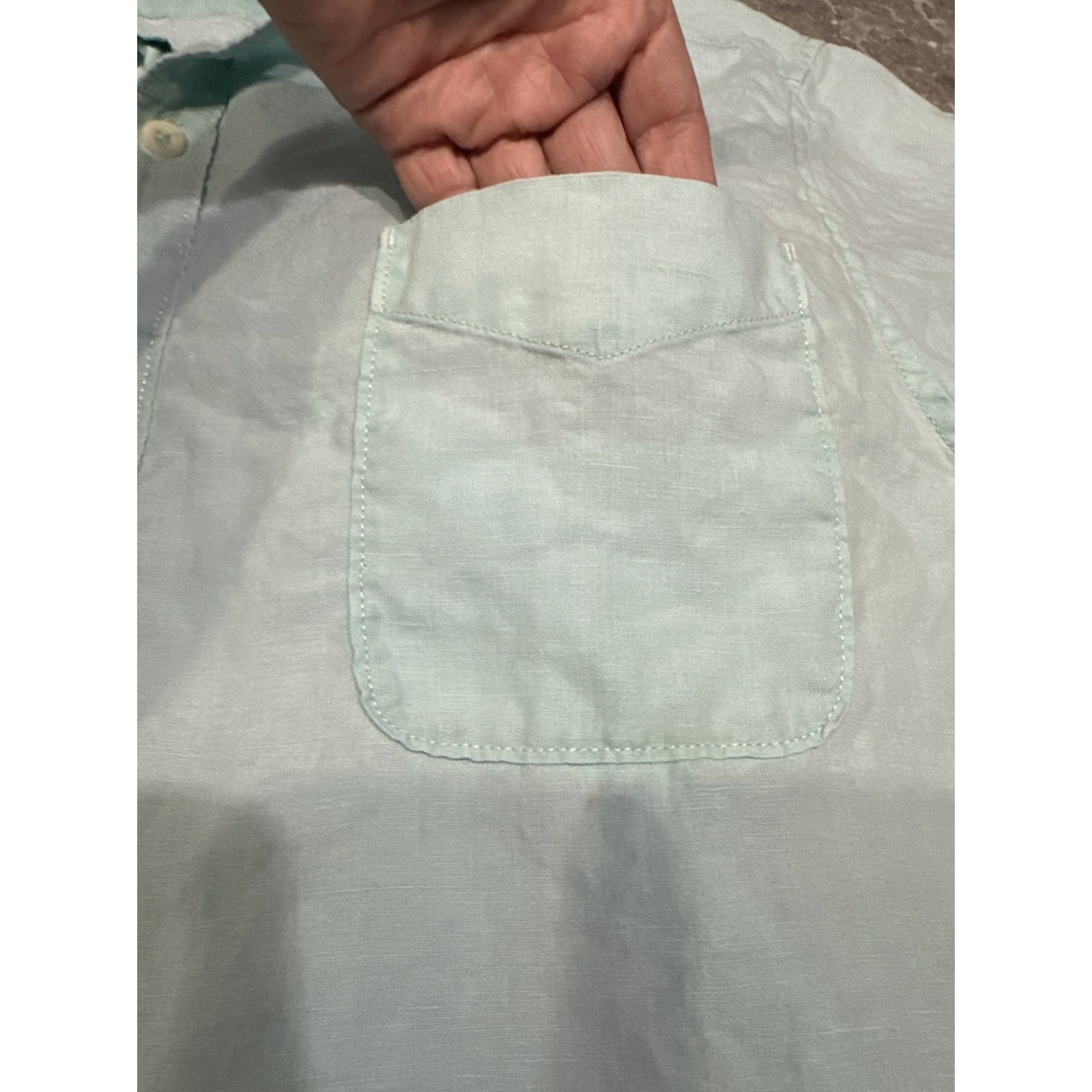 Tommy Bahama Tommy Bahama Relax Shirt XL Linen Button-Up Long Sleeve Casual Pockets Solid Aqua Mens Size US XL / EU 56 / 4 - 5 Thumbnail