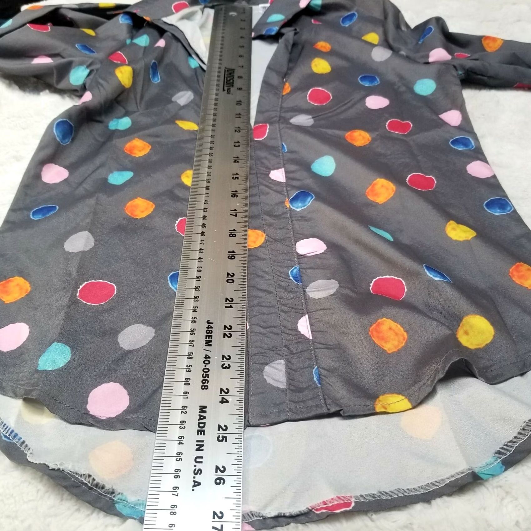 Vintage OC Order Plus Women Blouse Top Small Gray Polka Dot V-Neck Long Sleeve Casual Size S / US 4 / IT 40 - 3 Thumbnail