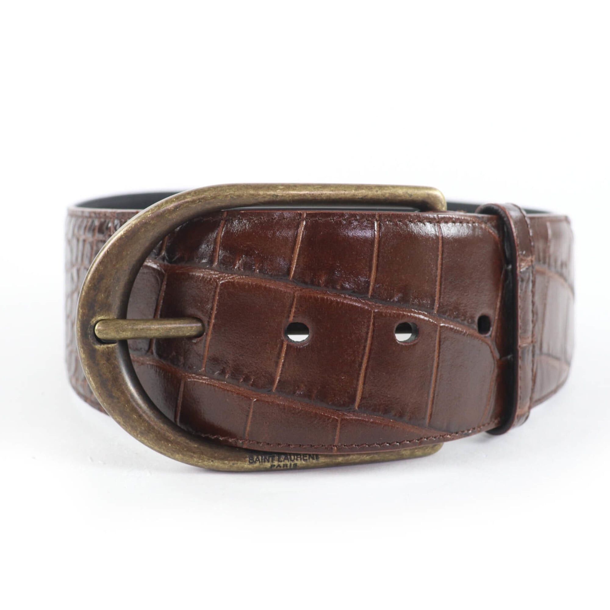 Saint Laurent Paris SAINT LAURENT GRZ619783 Logo-embossed crocodile-embossed leather belt, brown, size 65, with dust bag, made in Italy, women's. Size ONE SIZE - 1 Thumbnail