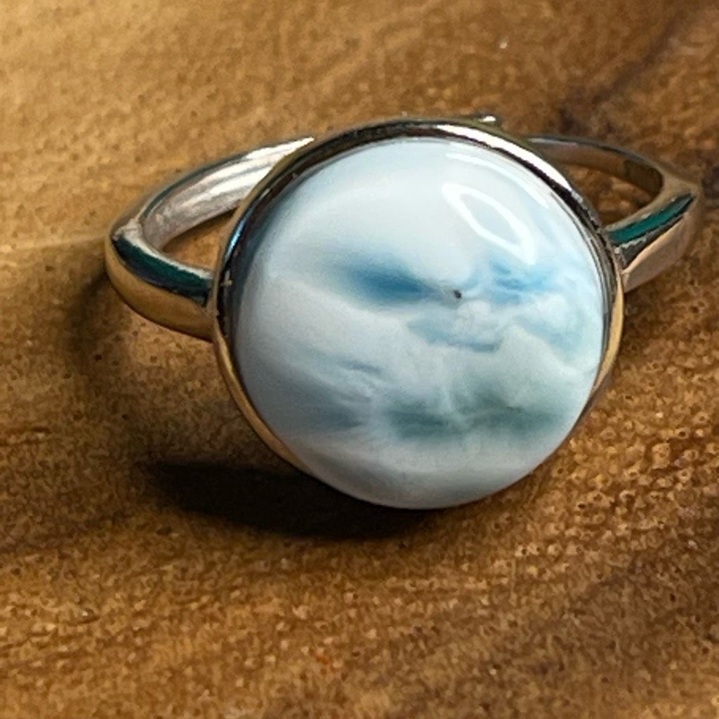 Other Larimar S925 sterling silver adjustable ring 10mm natural st Size ONE SIZE - 1 Thumbnail