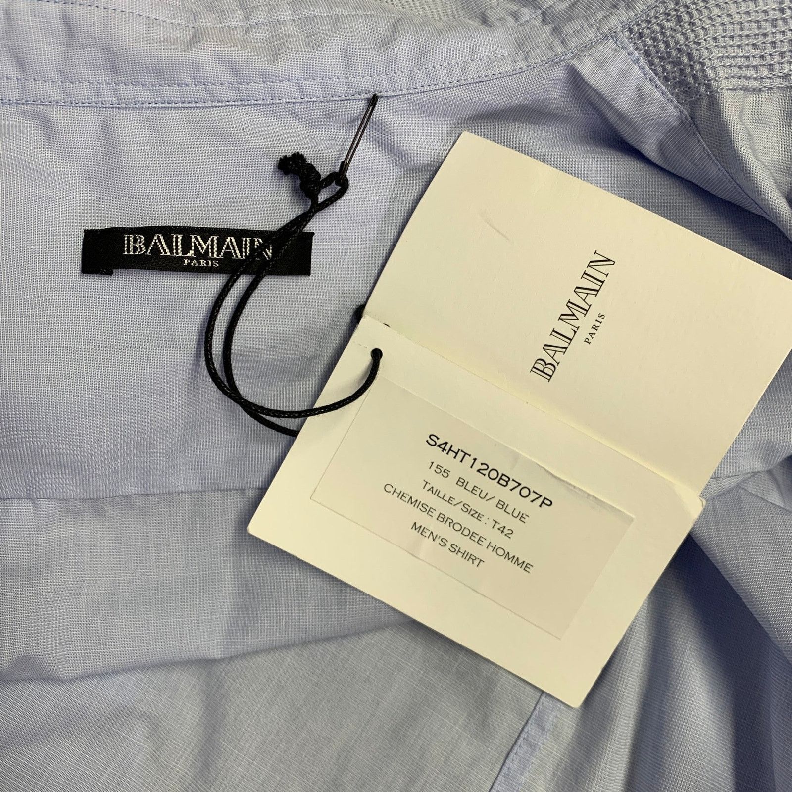 Balmain Size L Blue Light Blue Embroidery Cotton Long Sleeve Shirt Size US L / EU 52-54 / 3 - 5 Thumbnail
