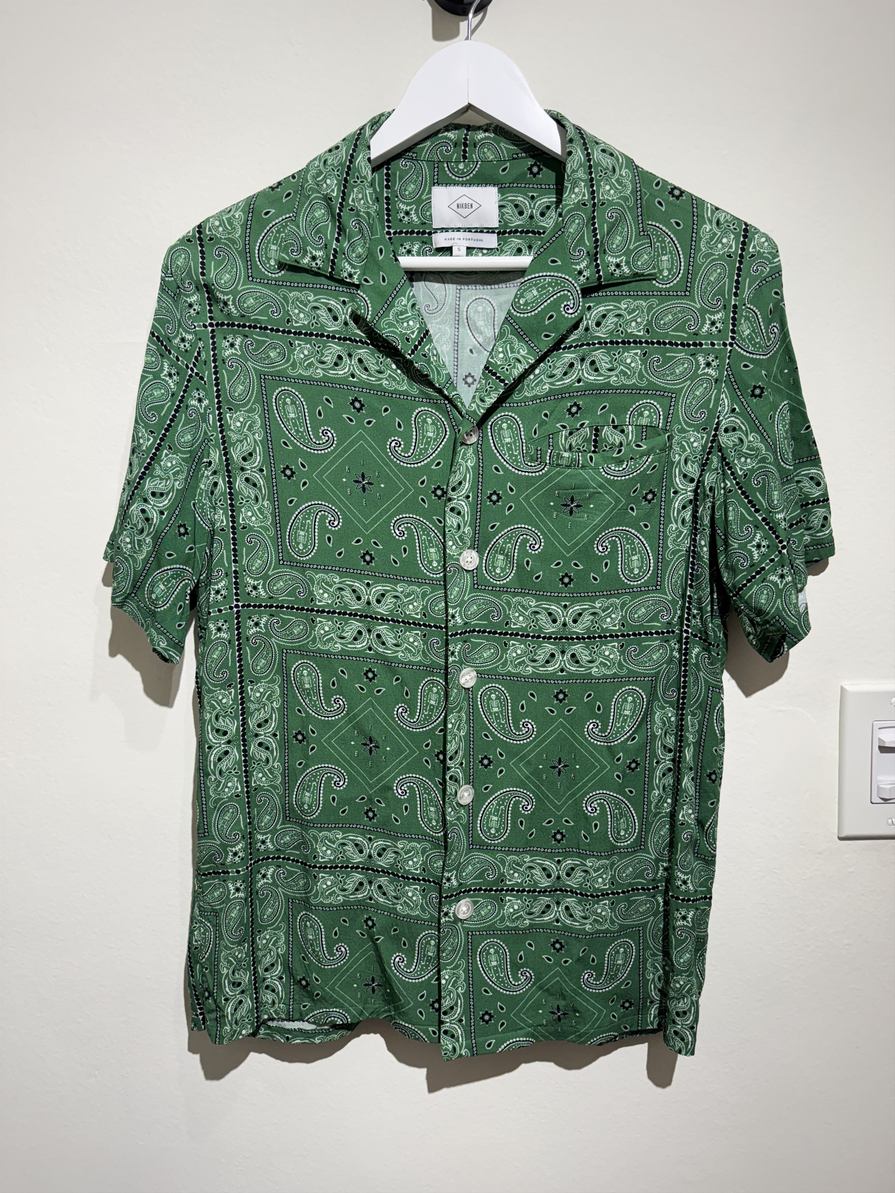 Vintage NikBen Green Bandana Print Camp Collar Shirt Size US S / EU 44-46 / 1 - 1 Thumbnail