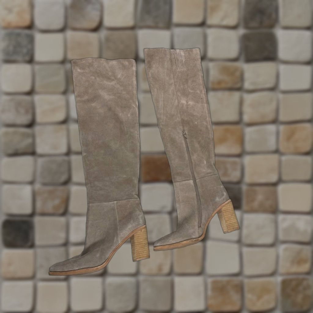 Jeffrey Campbell Jeffrey Campbell Decklan Boots Womens 8.5 Beige Suede Knee High Riding Zip Block Heel Leather Lining Size US 9 / IT 39 - 1 Thumbnail