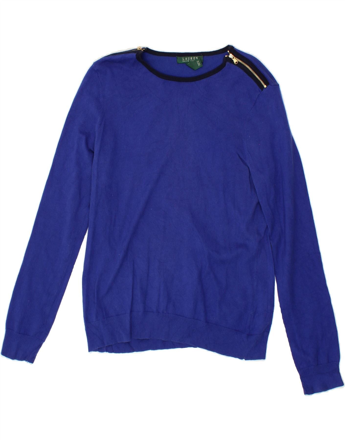 Ralph Lauren Womens Boat Neck Jumper Sweater UK 14 Large Blue Cotton Size L / US 10 / IT 46 - 1 Thumbnail