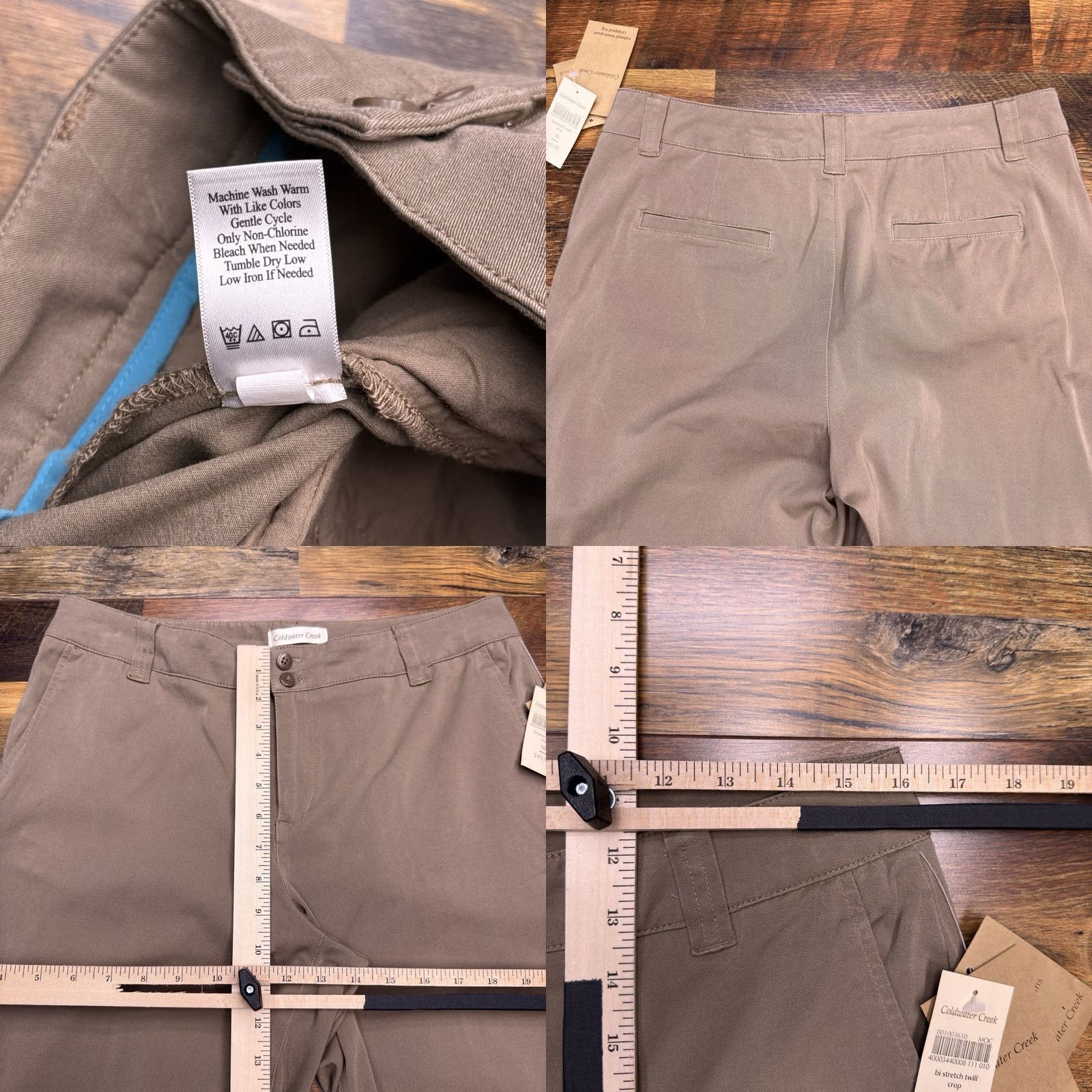 Coldwater Creek Coldwater Creek Cropped Pants Womens 10 Tan Twill Stretch Flat Front Zip Button Straight Leg Cotton Spandex NWT Vintage No Size 32" / US 10 / IT 46 - 8 Thumbnail