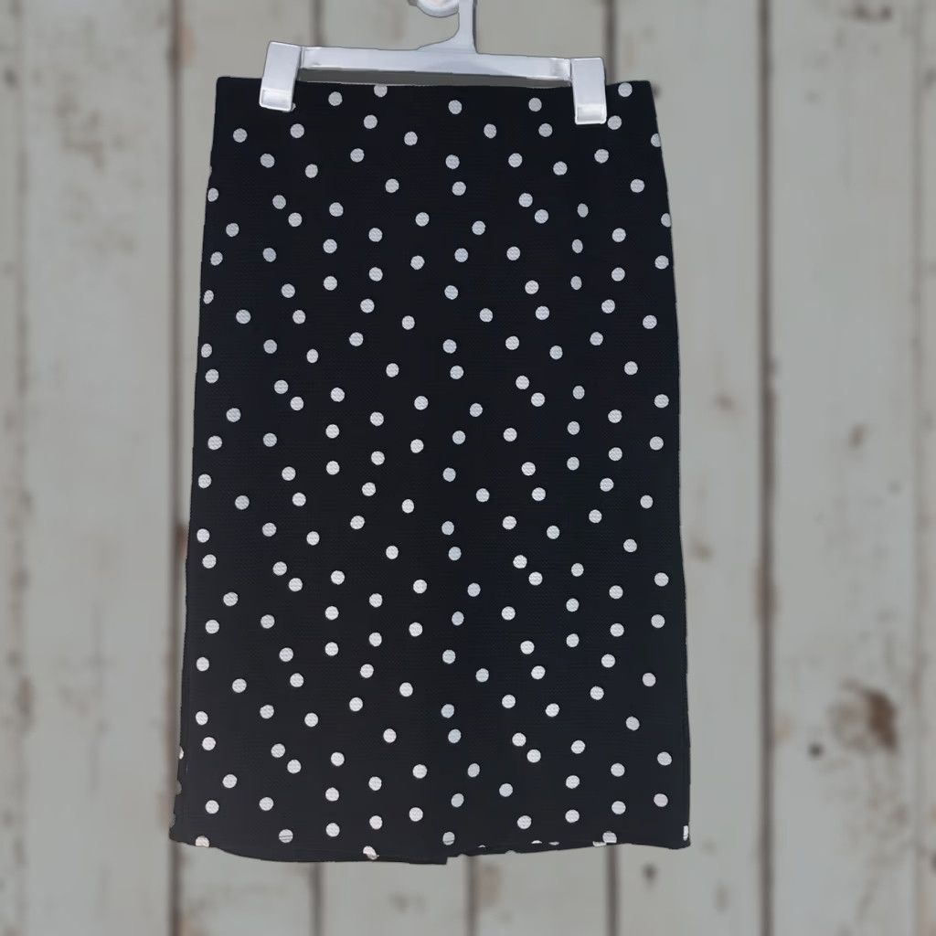 Vintage Tacera Black W-Wht Polka Dots Textured Pull On Midi Skirt Womens Size M Size 32" / US 10 / IT 46 - 1 Thumbnail