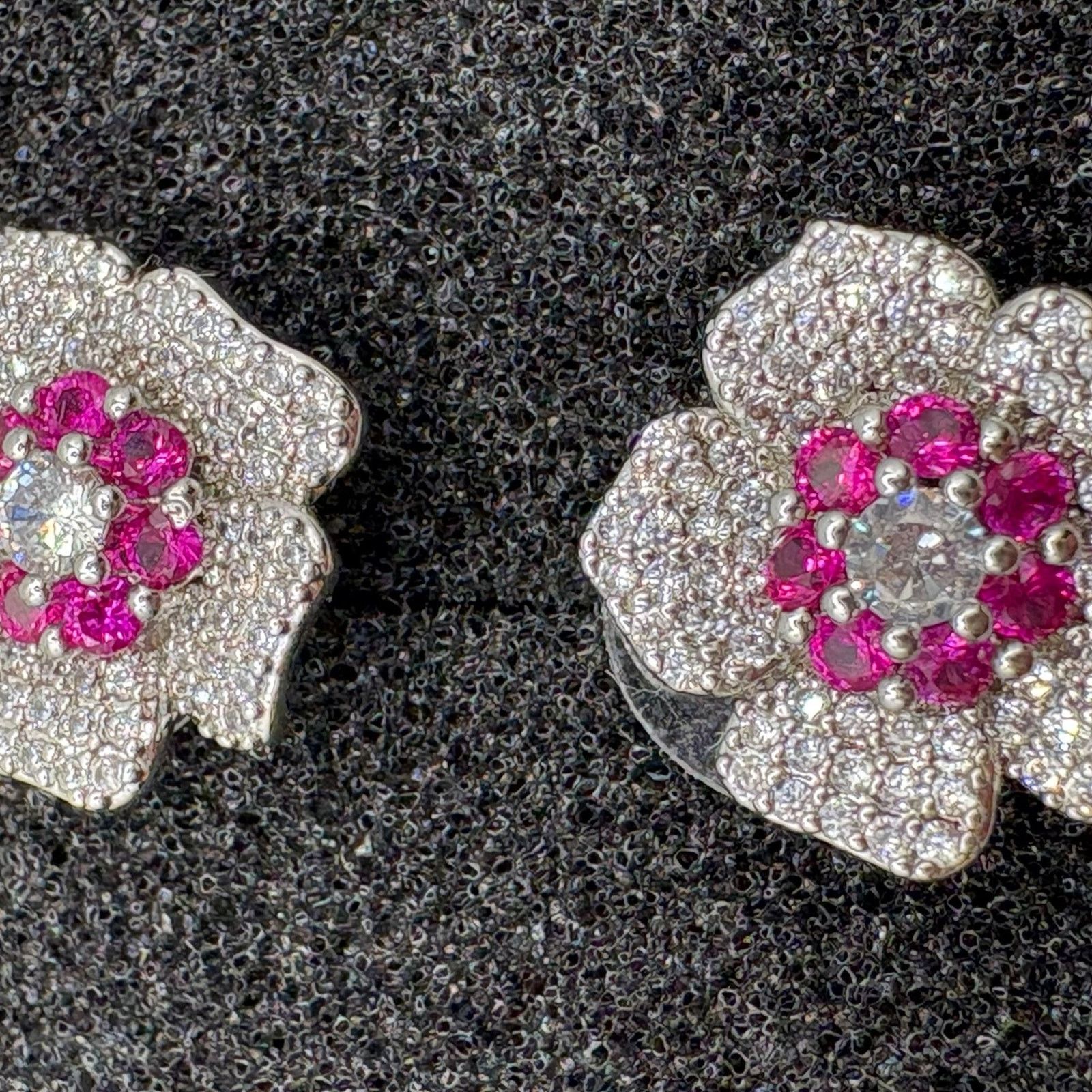 Other Sterling Silver Magenta Floral Stud Earrings- Rhodium Plated Size ONE SIZE - 1 Thumbnail