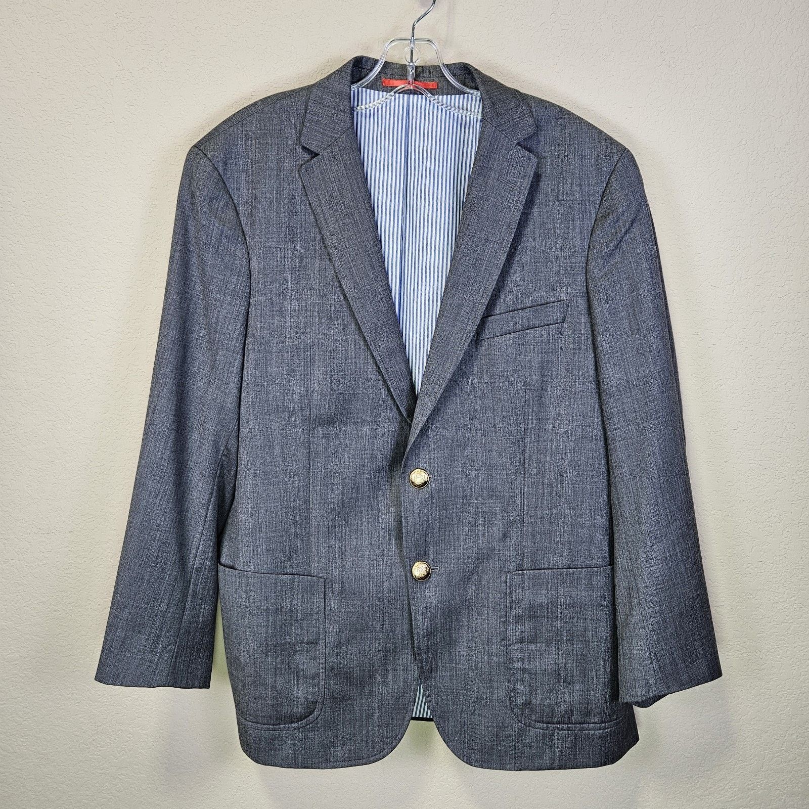 Gant Gant Downtown Jacket Blazer Gold Crest Button Gray Wool Suit Size 42R - 18 Thumbnail