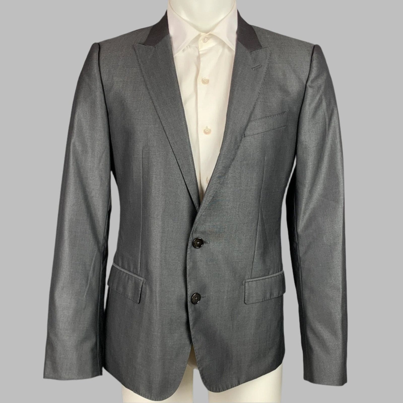 Dolce & Gabbana Size 38 Grey Charcoal Wool Silk Peak Lapel Sport Coat Size 38R - 1 Thumbnail