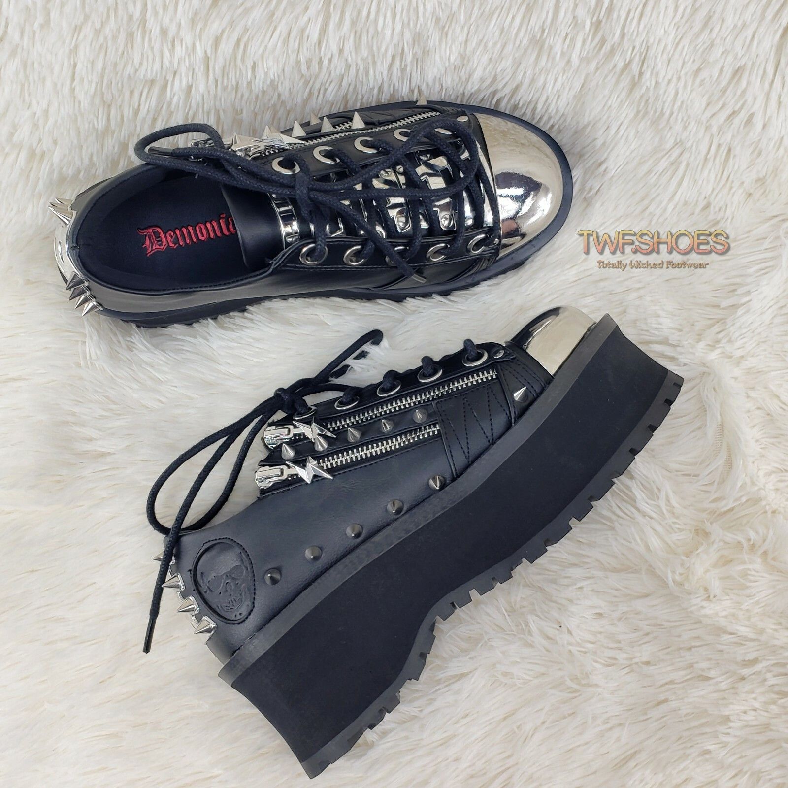 Demonia Cult DEMONIA Grave Digger 04 Black Chrome Toe Plate Spiked Shoe M Size US 11 / EU 44 - 4 Thumbnail