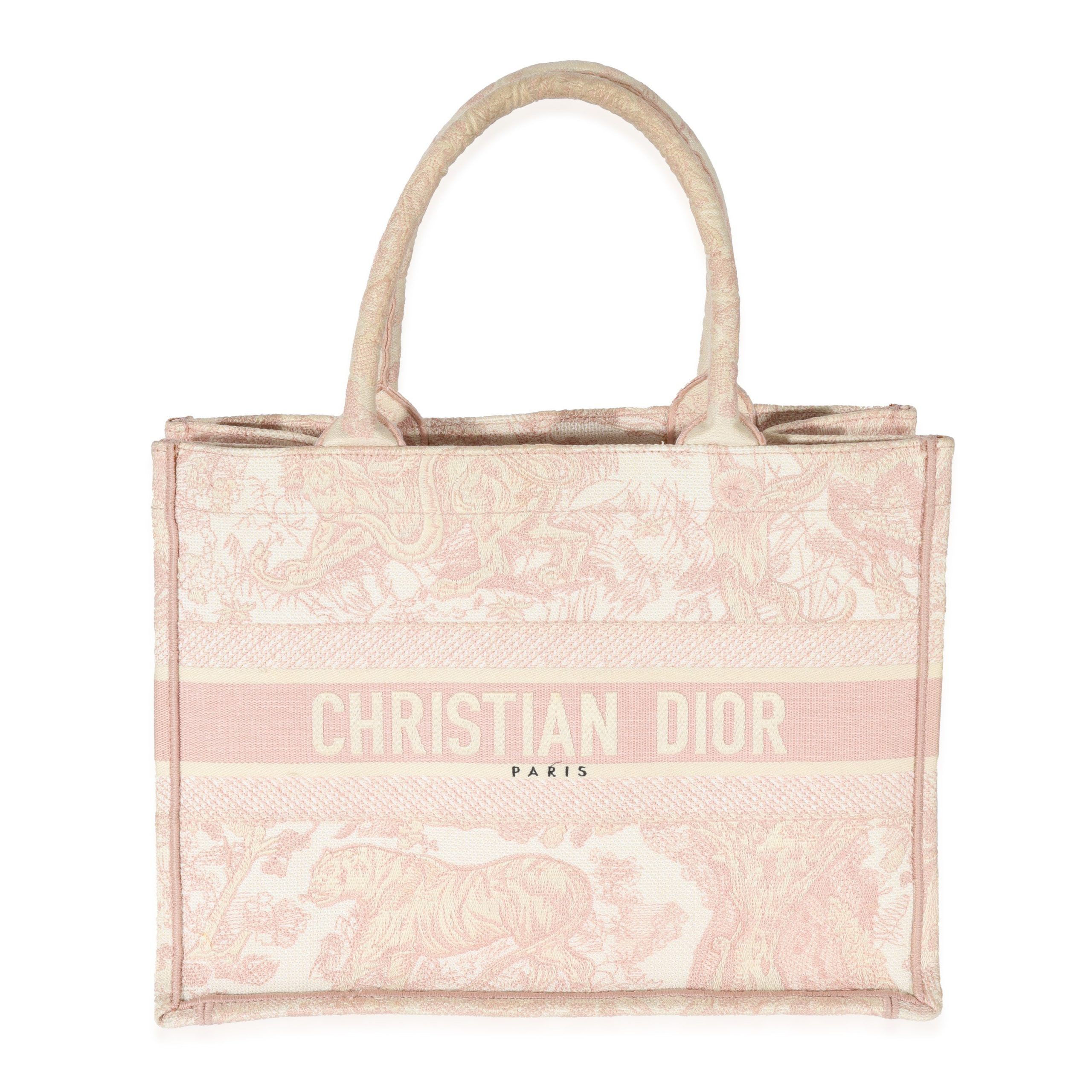 image of Christian Dior Pink Toile De Jouy Embroidery Medium Book Tote, Women's