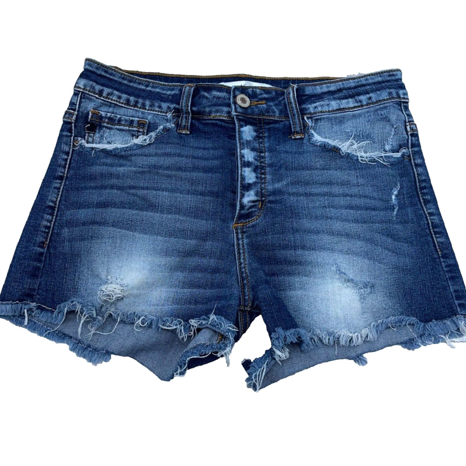 Vintage KanCan Shorts Women 27 Cut Off Dark Denim Jorts Button Fly Stretch Frayed 3 In Inseam Casual Modern Classic 5-Pocket Womens Regular Blue Hanst? Size 27" / US 4 / IT 40 - 2 Thumbnail
