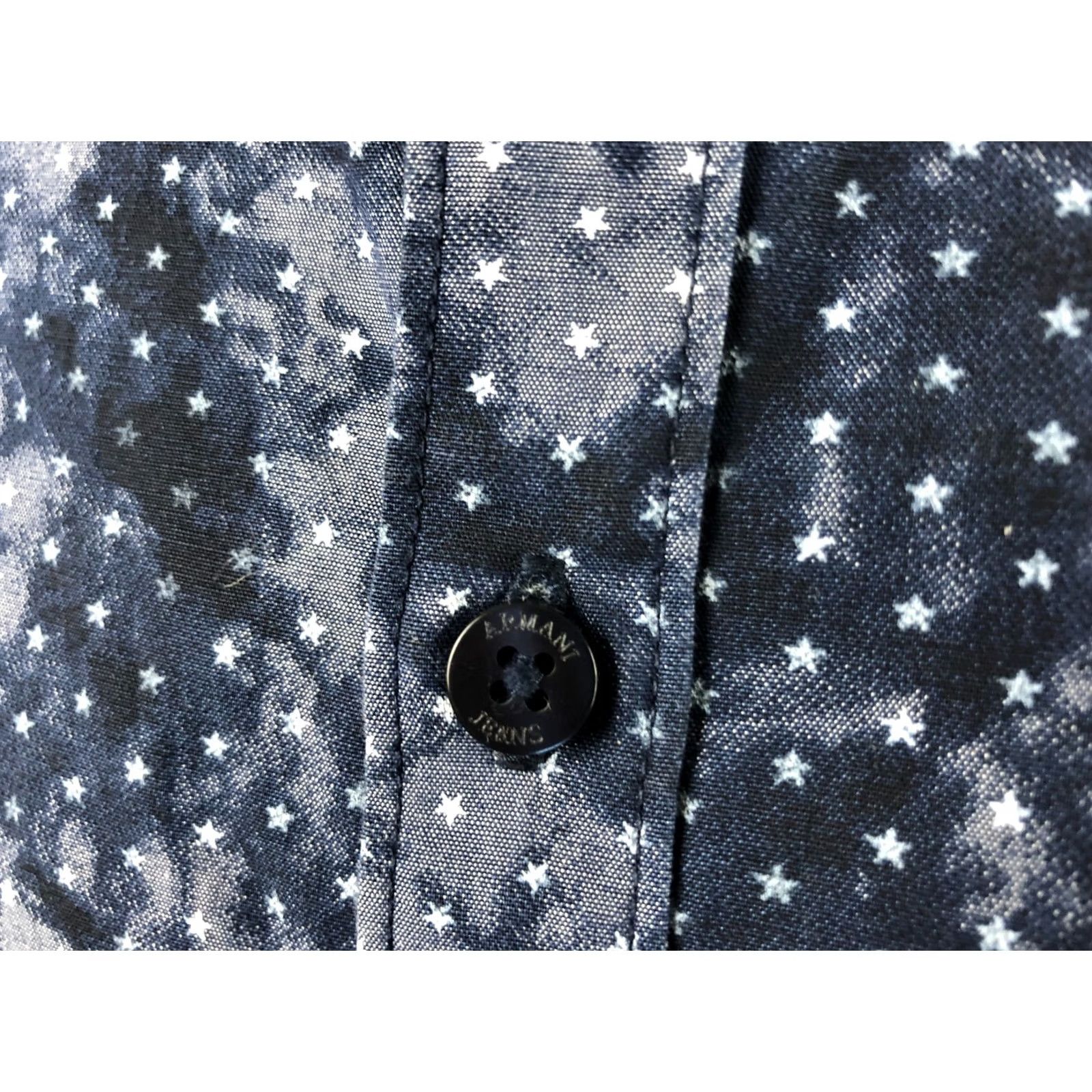 Vintage Armani Jeans Men's Shirt XL Blue Cotton Patterned Long Sleeve Stars Casual Button-Up with Branded Buttons Size US XL / EU 56 / 4 - 7 Thumbnail