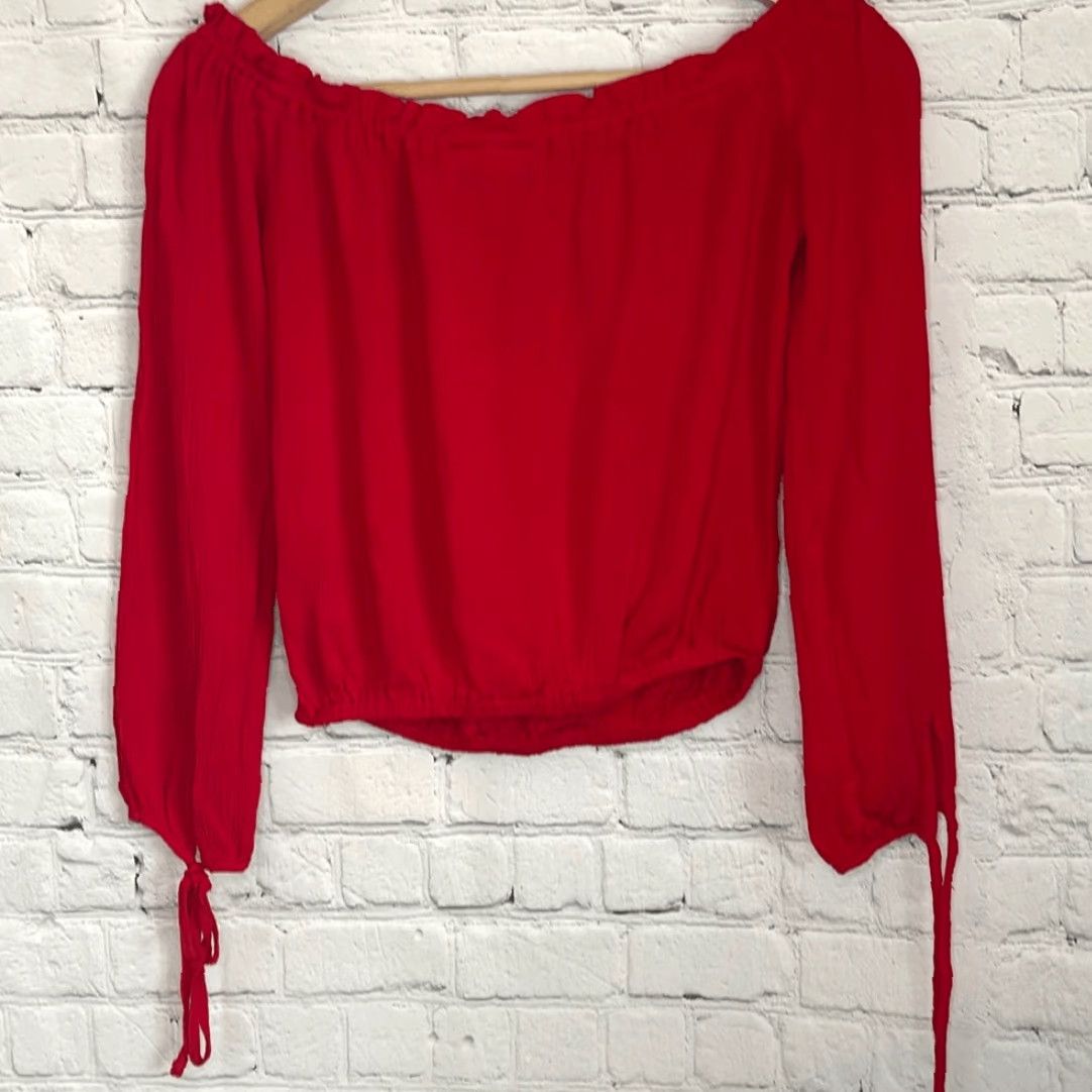 Vintage VINTAGE L.A. Hearts Women’s Red Long Sleeve Cold Shoulder Crop Top XS Elastic Waist Blouse Shirt Women Size XS / US 0-2 / IT 36-38 - 6 Thumbnail