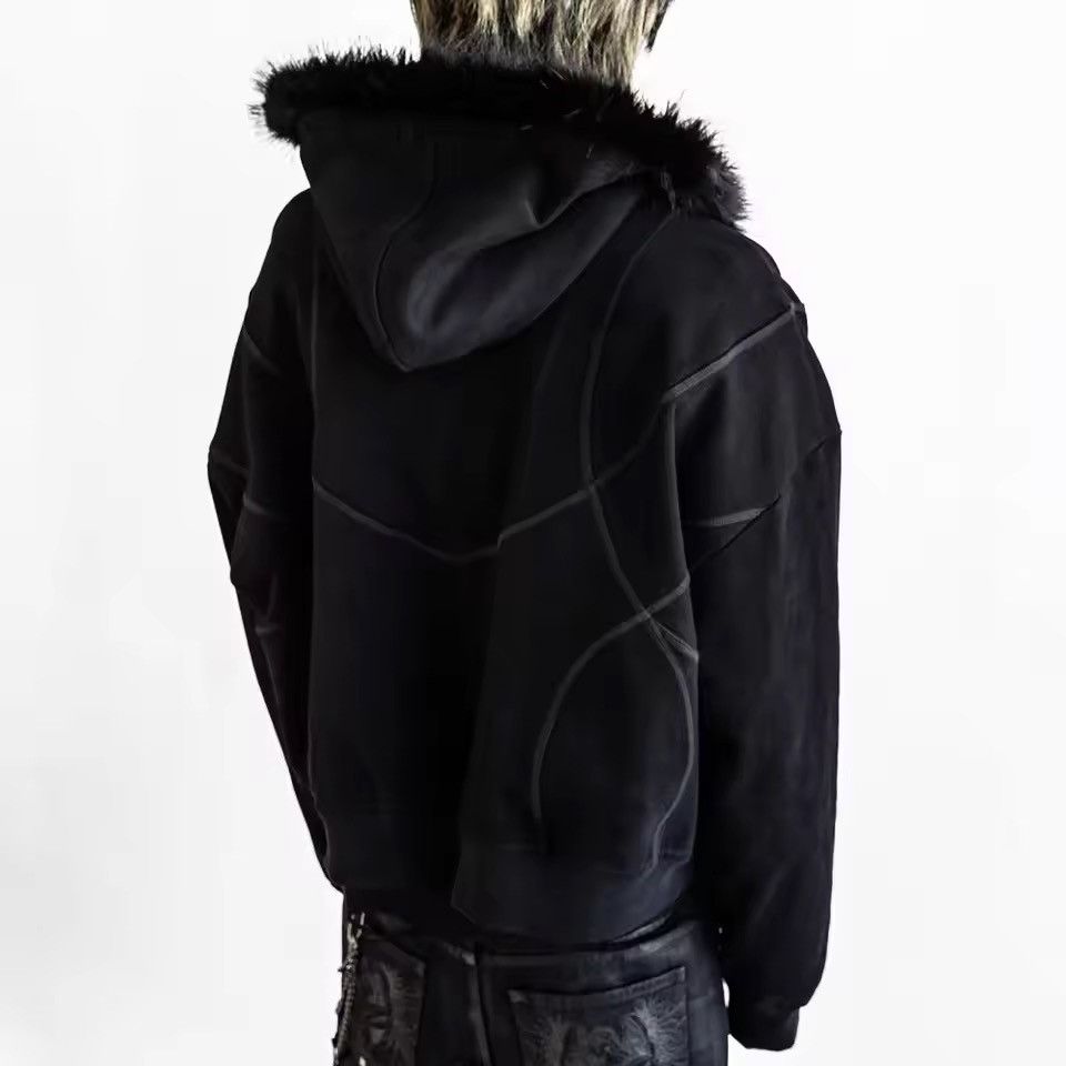 Japanese Brand Fashion Y2K Retro Ins Fur Hat Patchwork Striped Zip Hoodies Size US XL / EU 56 / 4 - 3 Thumbnail