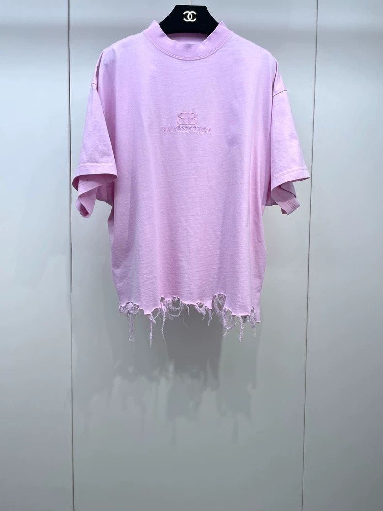 Balenciaga Pink Destroyed Short Sleeve T-Shirt