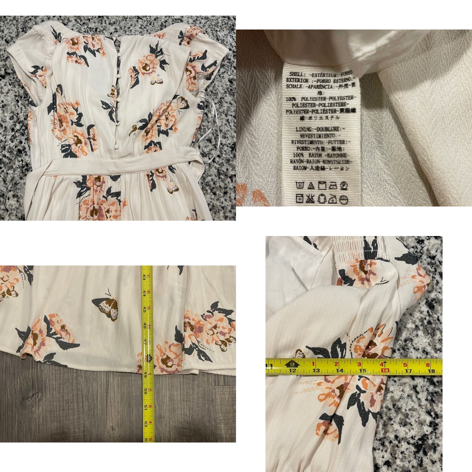 Free People Free People Maxi Dress All I Got Printed Dress Ivory Combo Floral Chiffon V-Neck Button Short Cap Sleeve Long Women's Regular Size 0 Stuffed? Size XS / US 0-2 / IT 36-38 - 8 Thumbnail