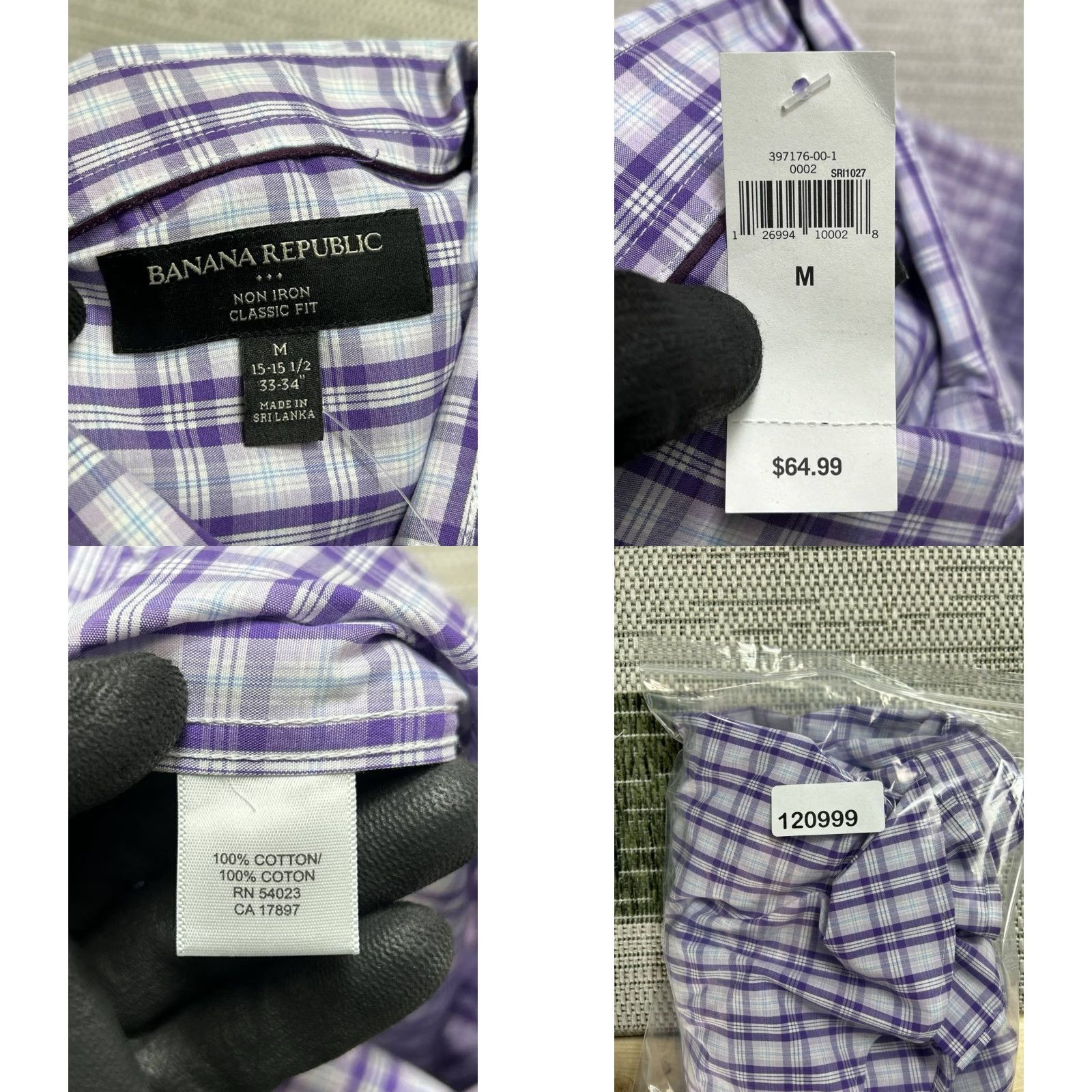 Banana Republic Banana Republic Dress Shirt Mens Medium Purple Plaid Classic Fit Non Iron New Shirt M Purple Banana Republic Mens Classic Fit Non-Iron Dress Shirt Size 40R - 8 Thumbnail