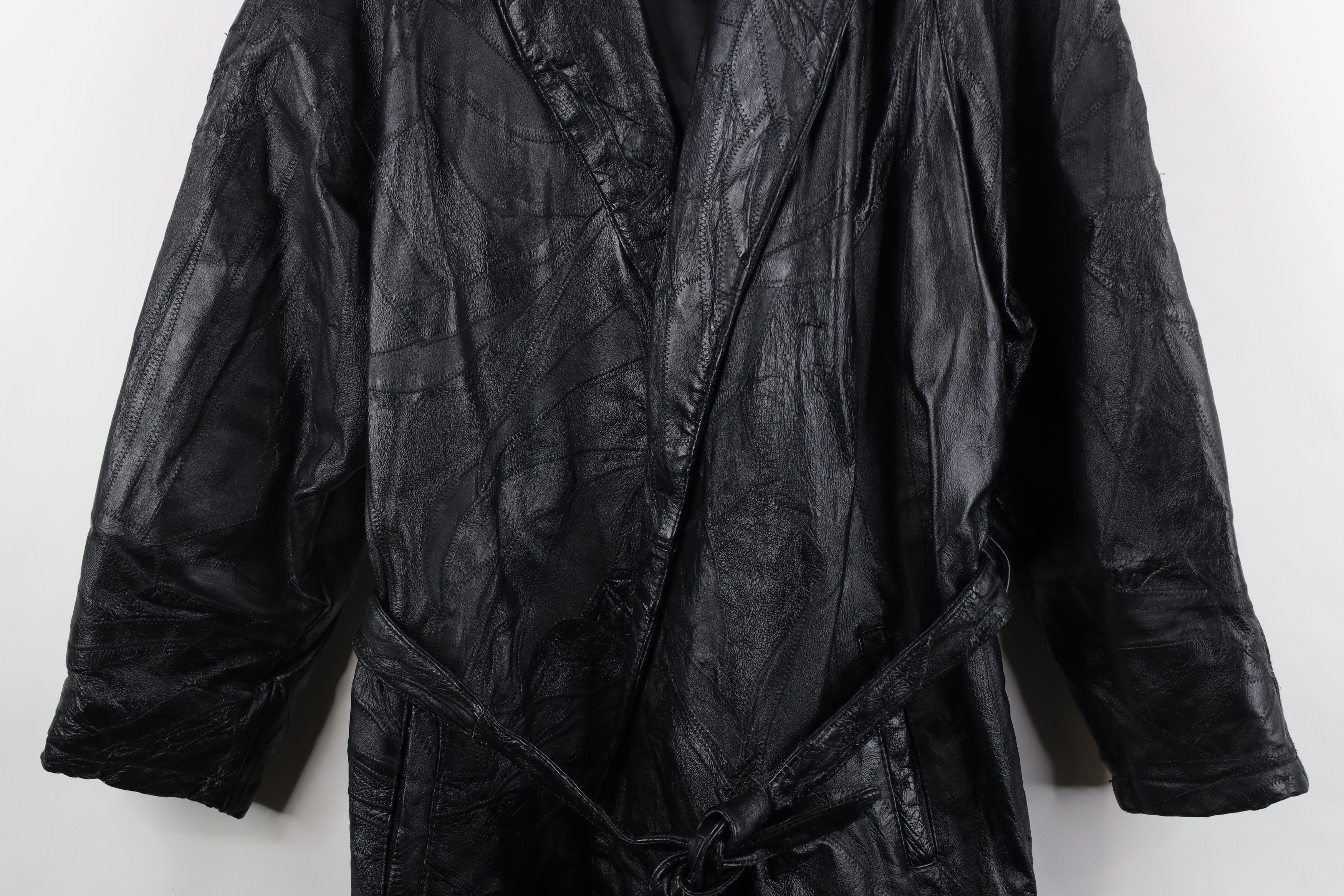 Vintage Vintage 90s Streetwear Belted Leather Trench Coat Jacket Size XL / US 12-14 / IT 48-50 - 3 Thumbnail