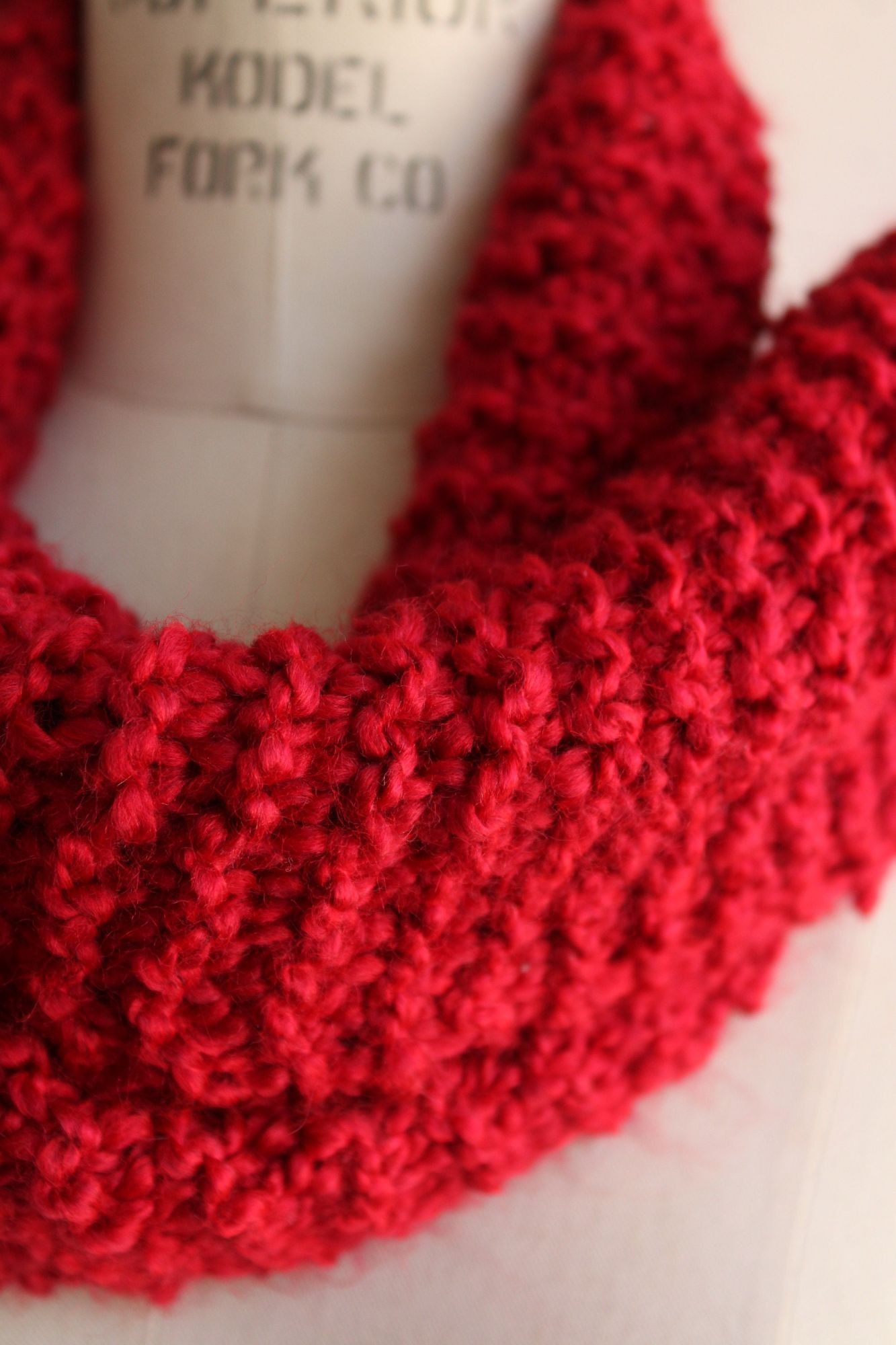 Handmade Knit Scarf, Chunky Red Boucle Yarn, "Crimson" OOAK One Of A Size ONE SIZE - 3 Thumbnail