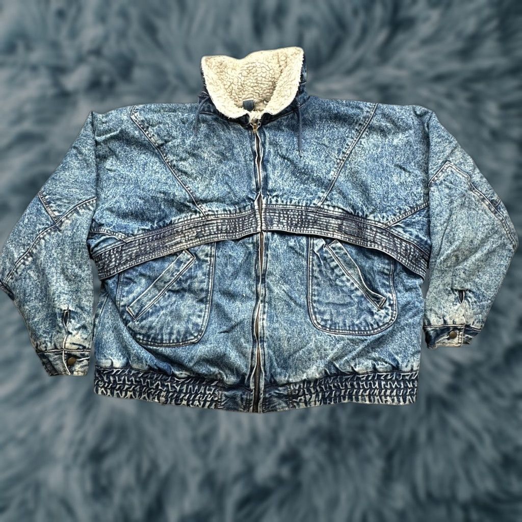 Vintage VINTAGE H Valentina Denim Acid Wash Bomber Jacket Mens XL Full Zip Heavyweight Size US XL / EU 56 / 4 - 1 Thumbnail