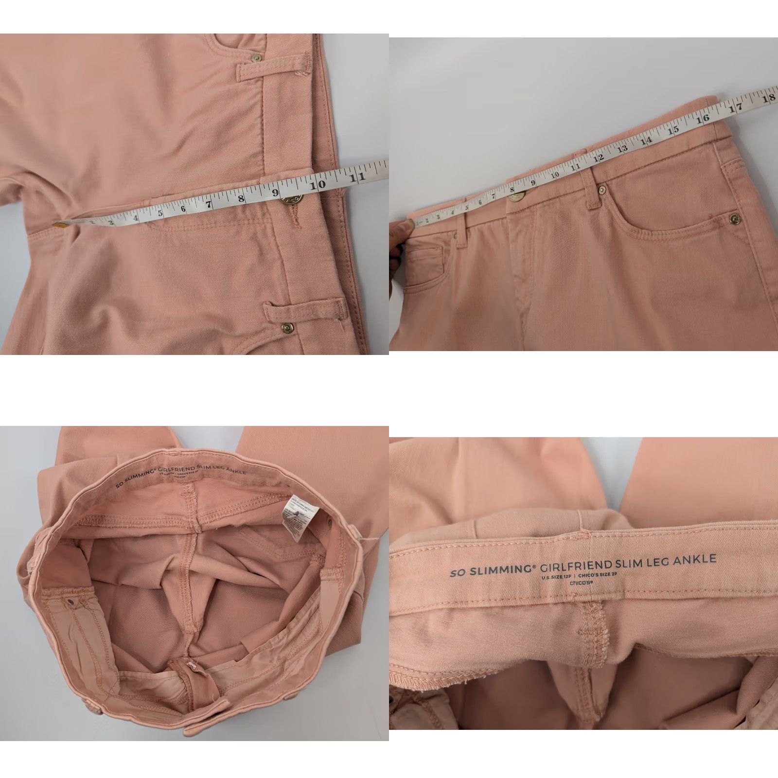 Vintage Chico’s Jeans Ankle Slim Womens 12P Pink Coral Slimming Petite Denim Cotton Blend Button Zip Studded Size 34" / US 12 / IT 48 - 8 Thumbnail