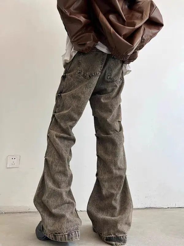 VIBE Vintage brown washed distressed micro-flared jeans Size US 34 / EU 50 - 5 Thumbnail