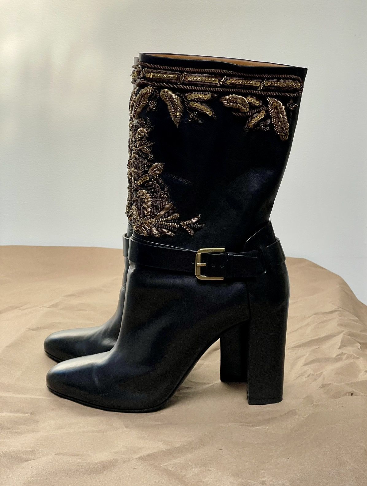 Ralph Lauren Ralph Lauren Purple Label Bullion Embroidery Mid Calf Boots Size US 7.5 / IT 37.5 - 3 Thumbnail
