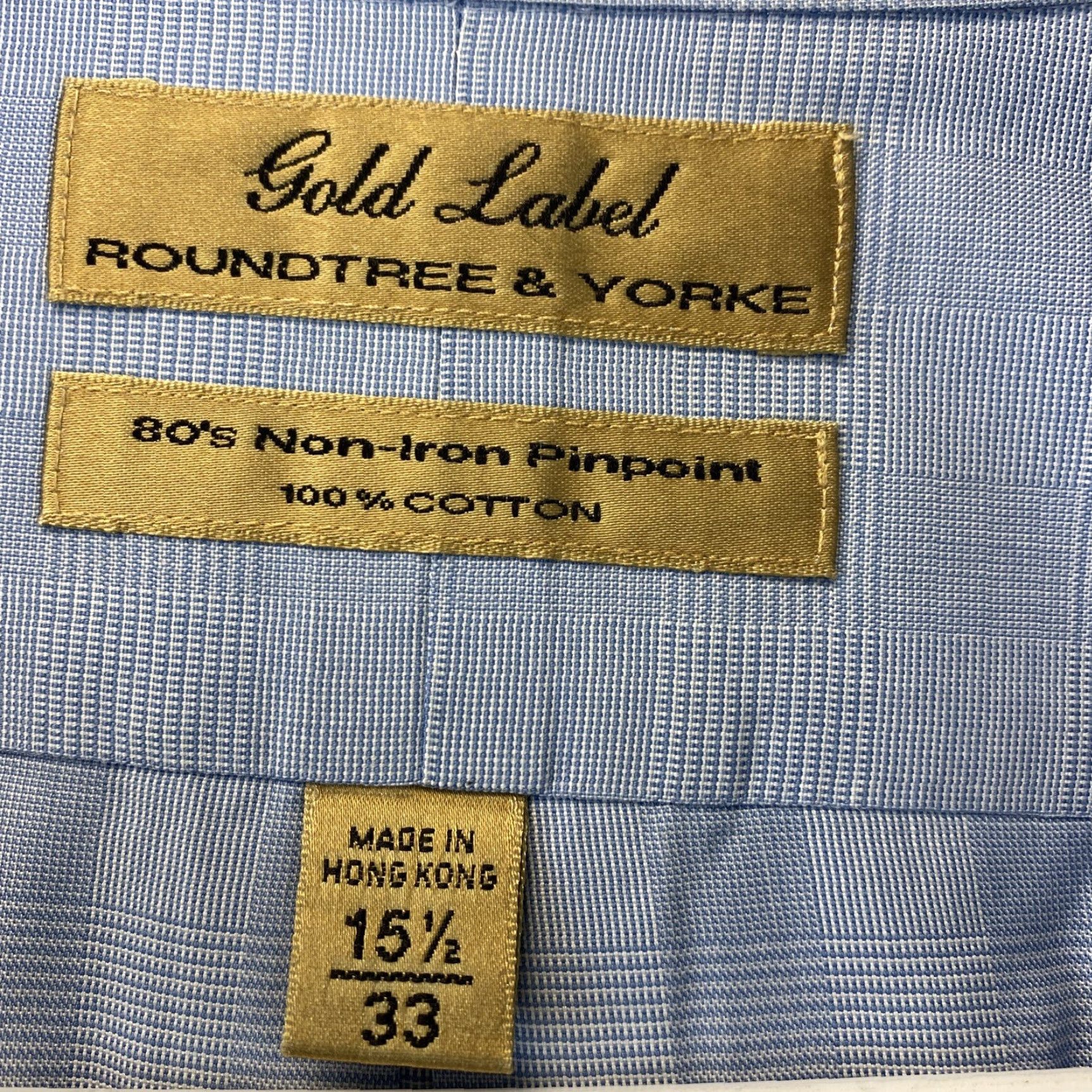 Roundtree & Yorke Roundtree & Yorke Gold Label Men's Dress Shirt 15.5-33 Blue Plaid Business Casual Non-Iron Fabric Size 40R - 5 Thumbnail
