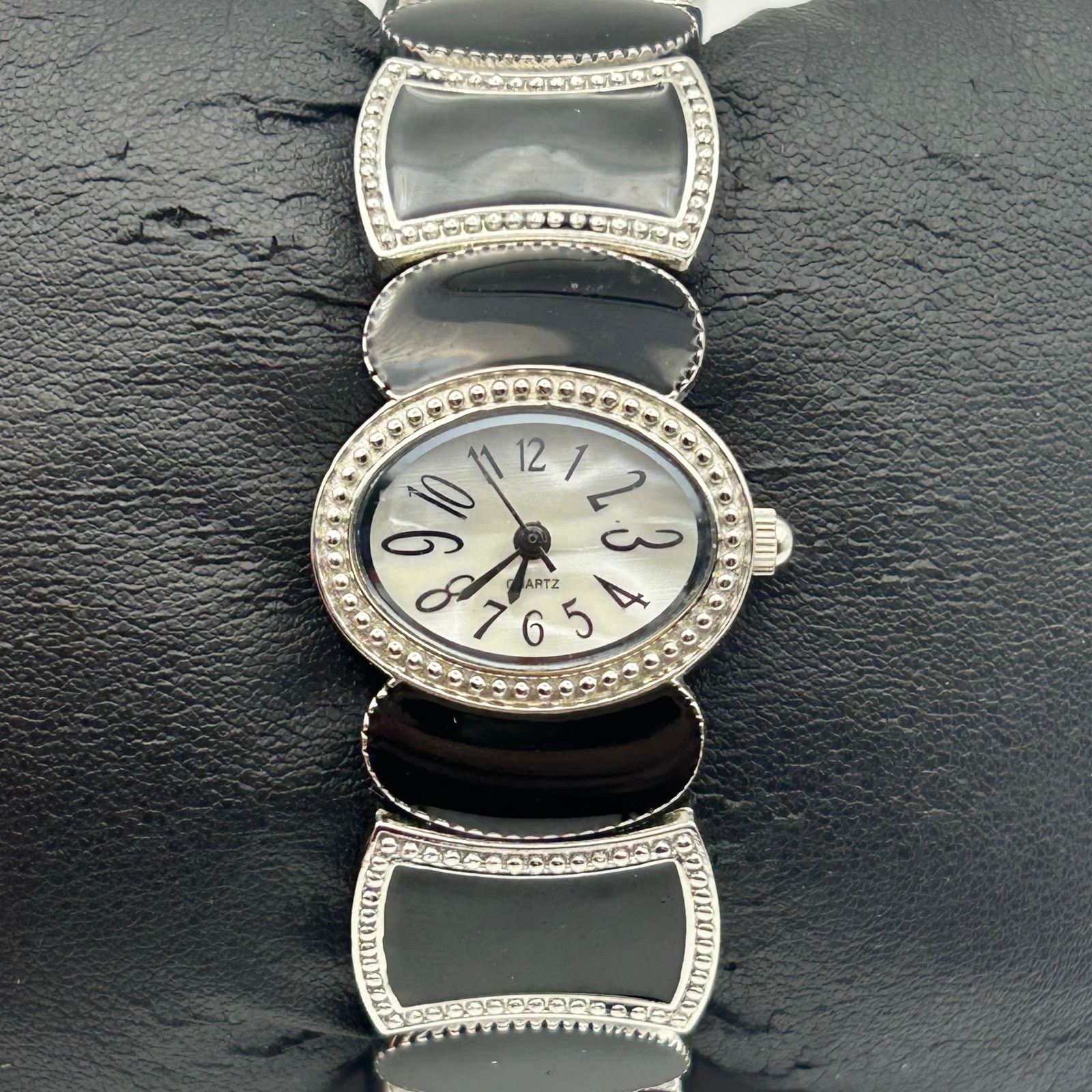 Other Black Mother Pearl Black And Silvertone Cuff Bracelet Watch Size ONE SIZE - 1 Thumbnail