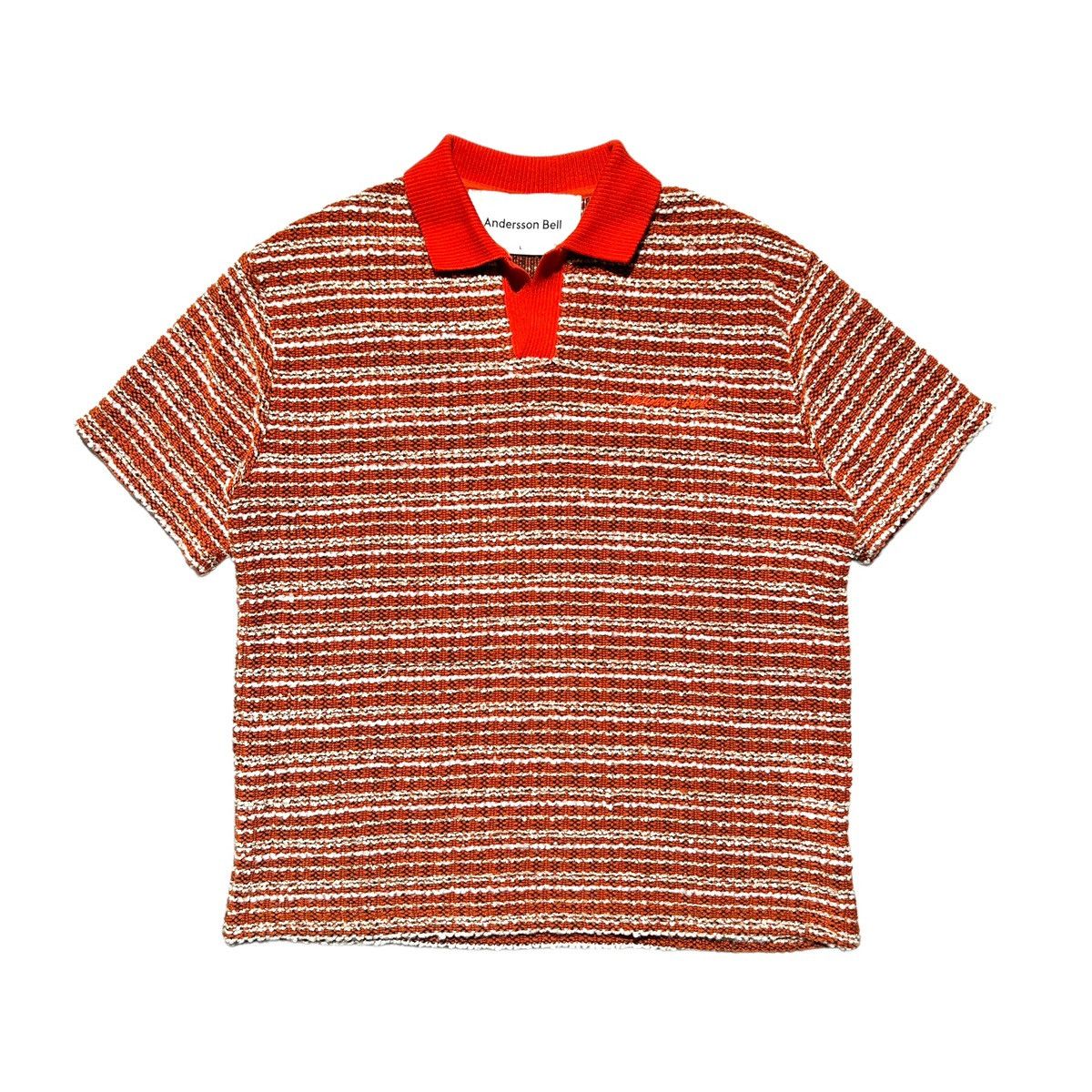 image of Andersson Bell Crochet Boucle Polo in Orange, Men's (Size Large)