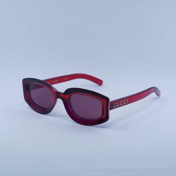 Gucci Gucci GG1719S 004 Sunglasses Transparent Red Geometric Frame Size ONE SIZE - 1 Thumbnail